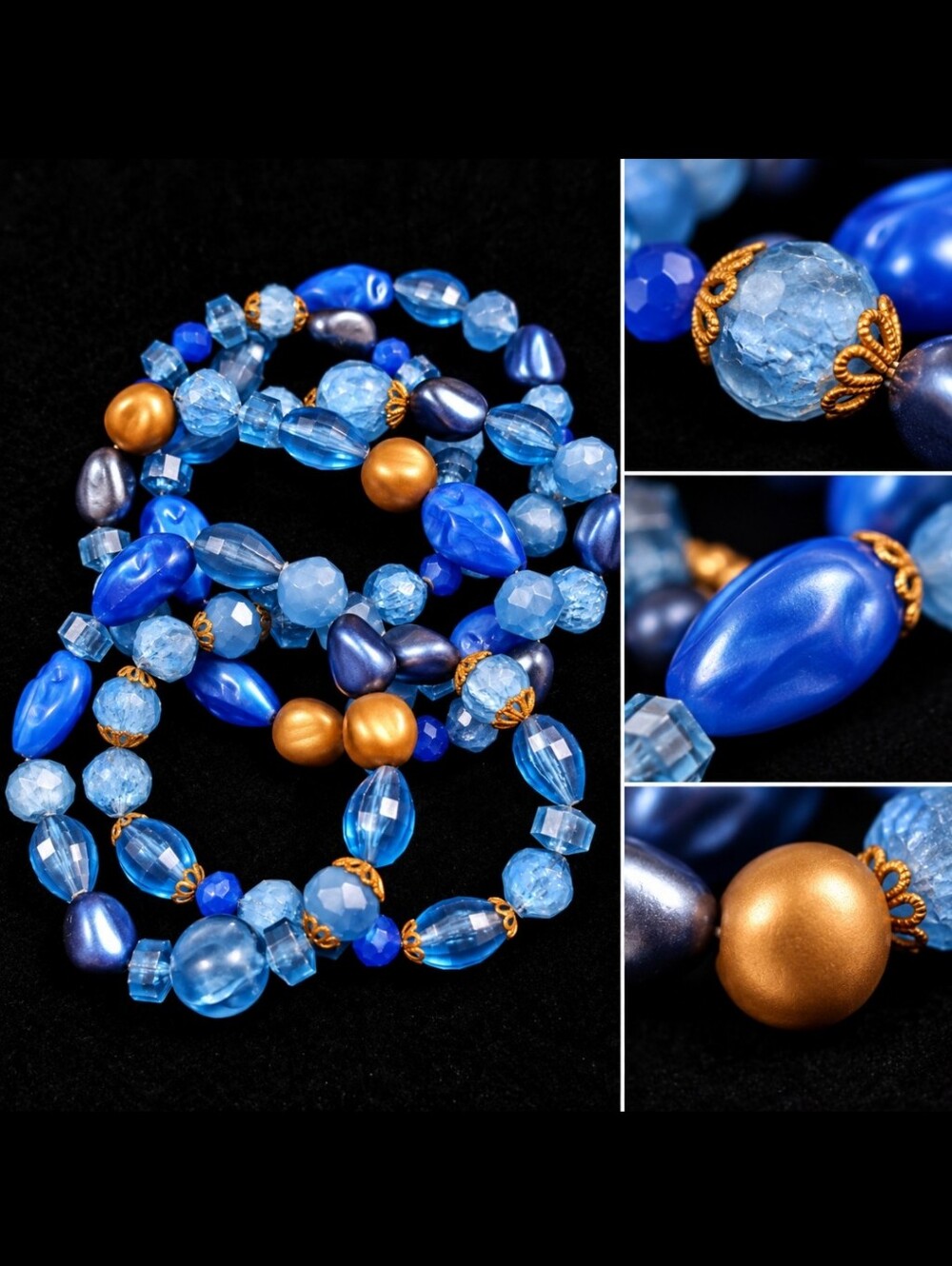 Vintage Mid Century Bead Stretch Bracelets 6 Pc Lot 1980s Upcycled